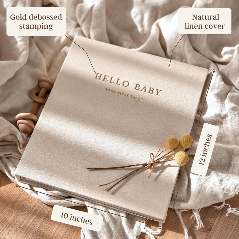 Peachly Baby Memory Book | Baby Book First Year Baby Book Keepsake for Milestones | Simple Cute Baby Scrapbook | Baby Books for Girl | Natural Linen - Clementine - Image 2